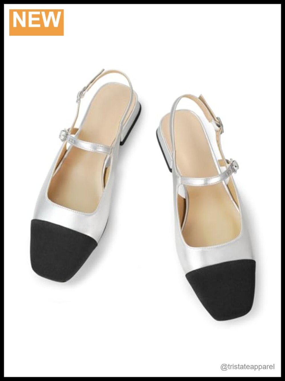Slingback Flats Closed Square Toe Faux Leather Mary Jane Ballet Shoes
